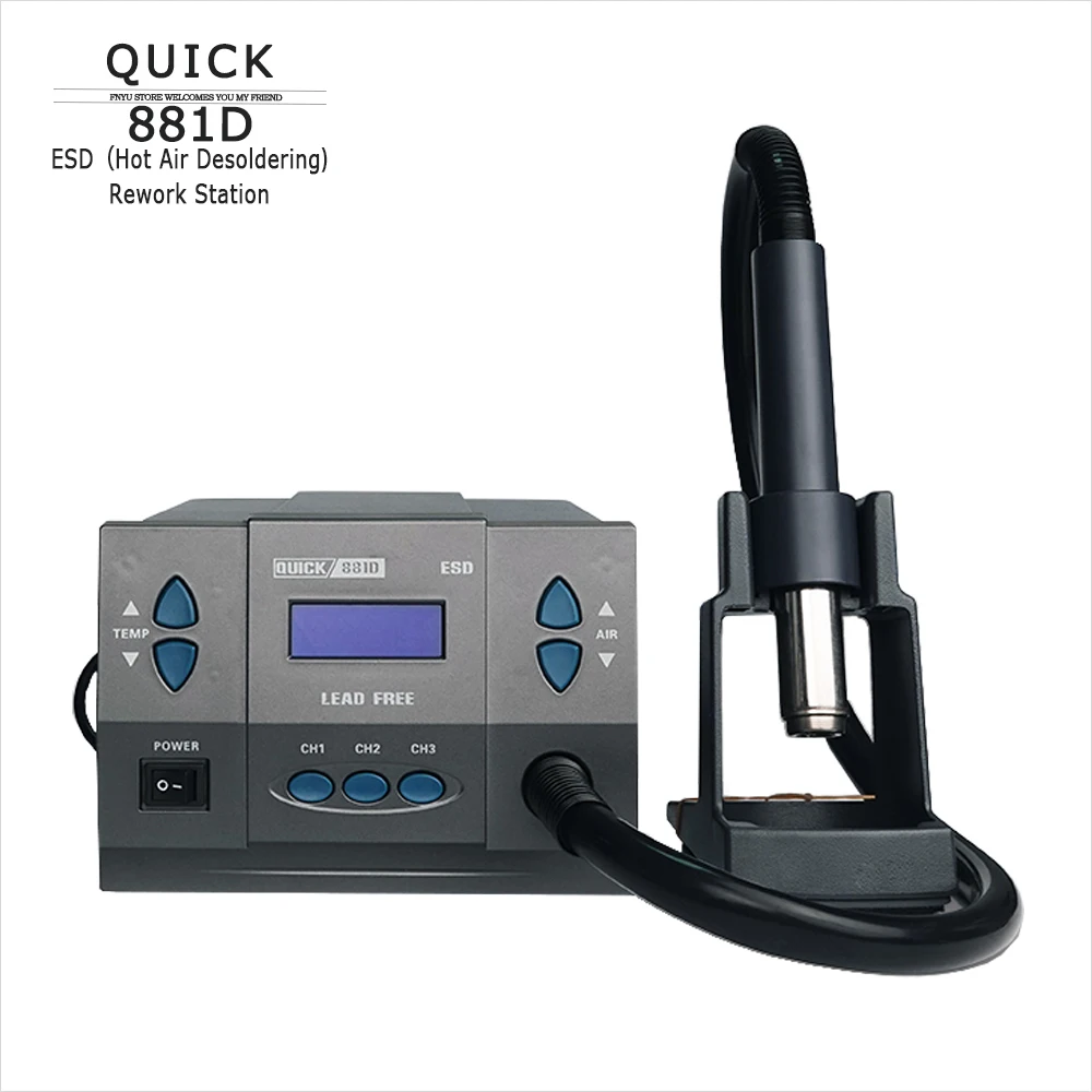 QUICK 881D Hot Air Desoldering Station ESD Digital Display Hot Air Gun for Chip PCB SMD Rework Station Disassemble Repair Tool
QUICK 881D Hot Air Desoldering Station ESD Digital Display Hot Air Gun for Chip PCB SMD Rework Station Disassemble Repair Tool