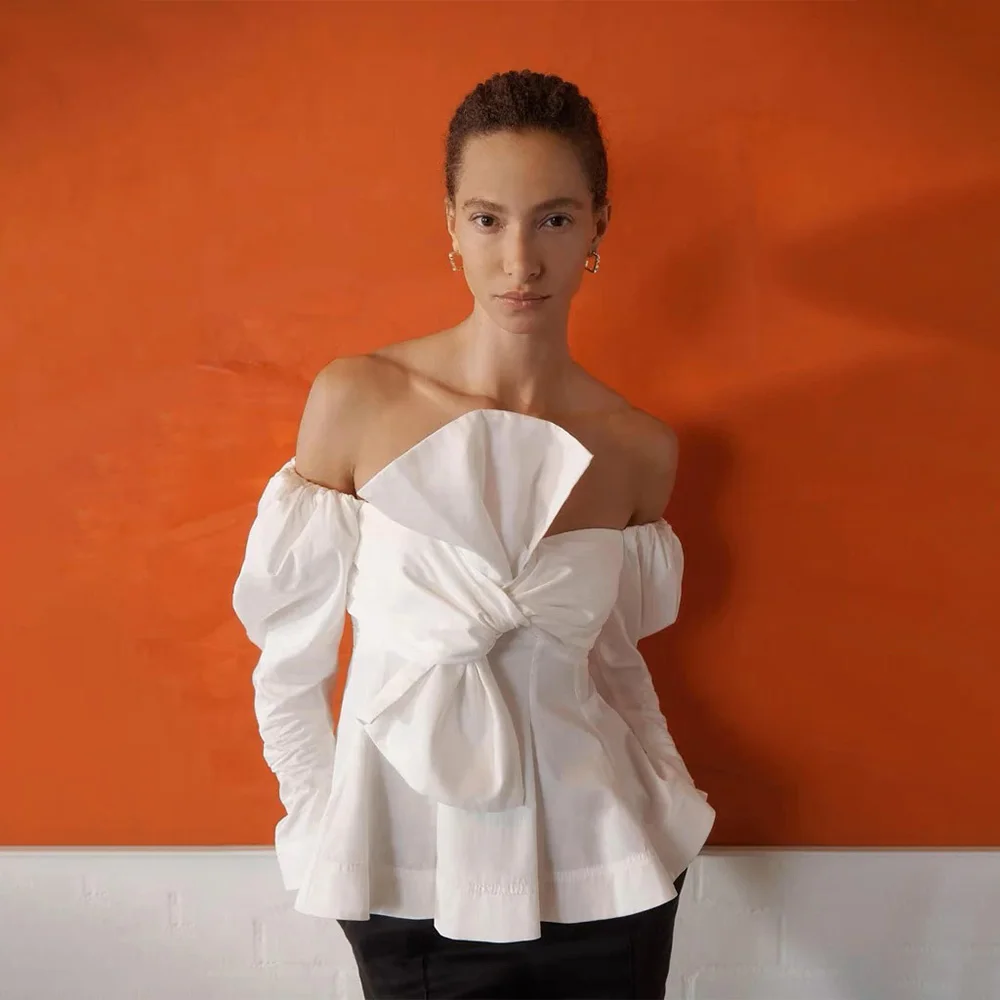 2023 summer new niche heart sexy bow tie one neck bubble sleeve white shirt female
2023 summer new niche heart sexy bow tie one neck bubble sleeve white shirt female
