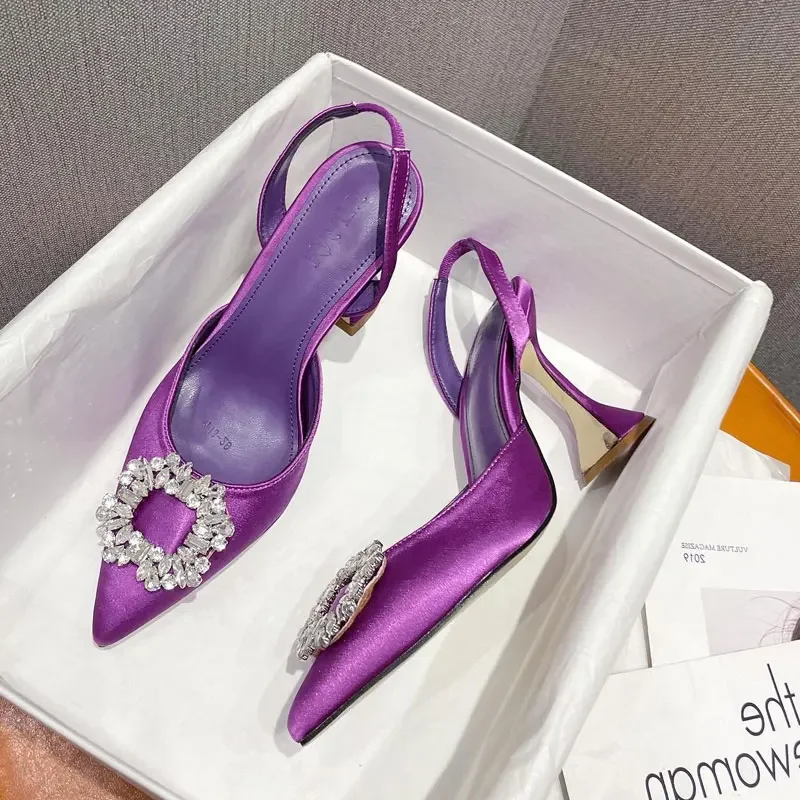 Luxury Crystal High Heel Slingbacks Women Pumps Summer Bride Shoes Comfortable Triangle Heel Purple/Green Wedding Shoes 35-41
Luxury Crystal High Heel Slingbacks Women Pumps Summer Bride Shoes Comfortable Triangle Heel Purple/Green Wedding Shoes 35-41