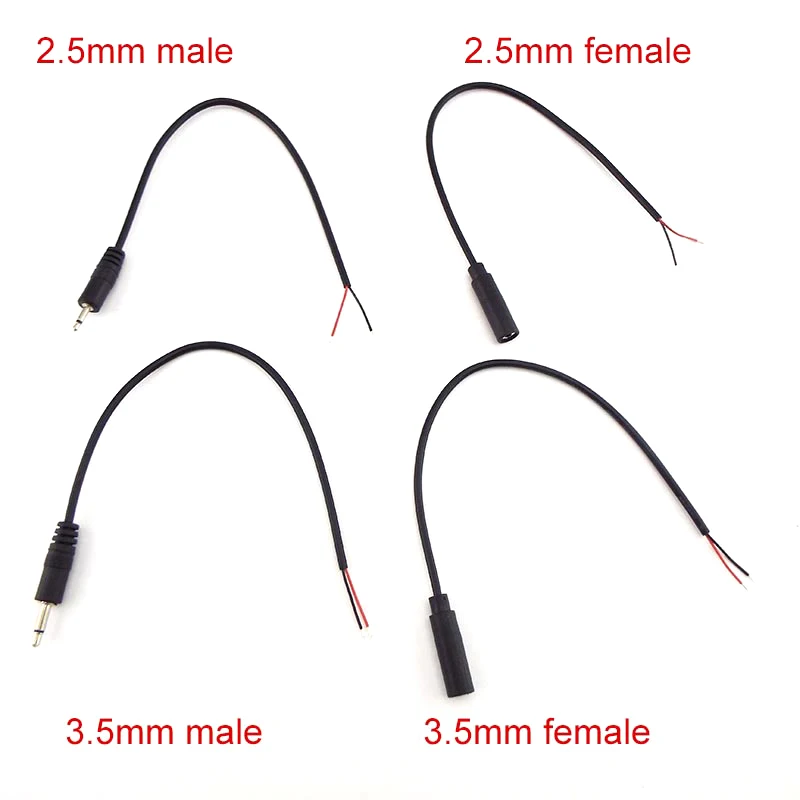 

5pcs 25CM 2pin Extension Wire 2.5mm 3.5mm Mono Connector Cable Male Female Plug DIY Audio Repair Cable Charger