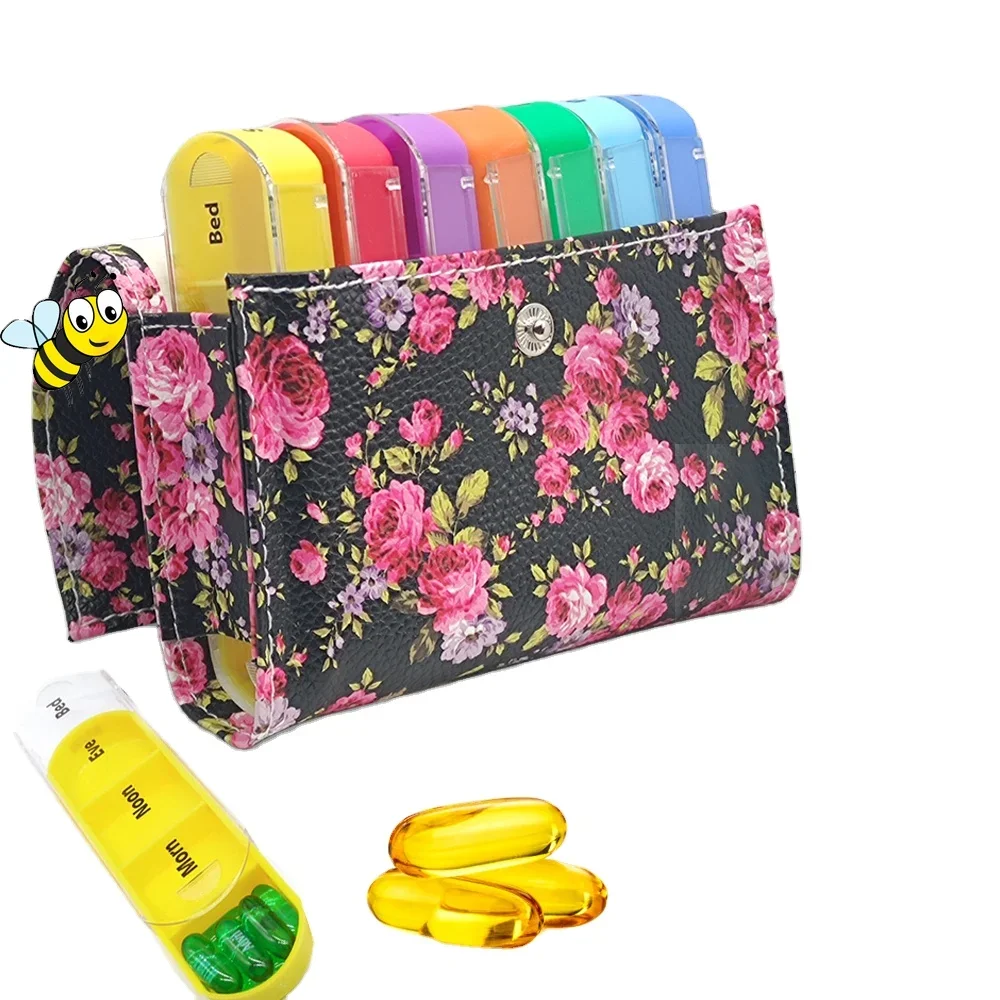 

Plastic waterproof portable container with rose pattern seven days a week a box of pills