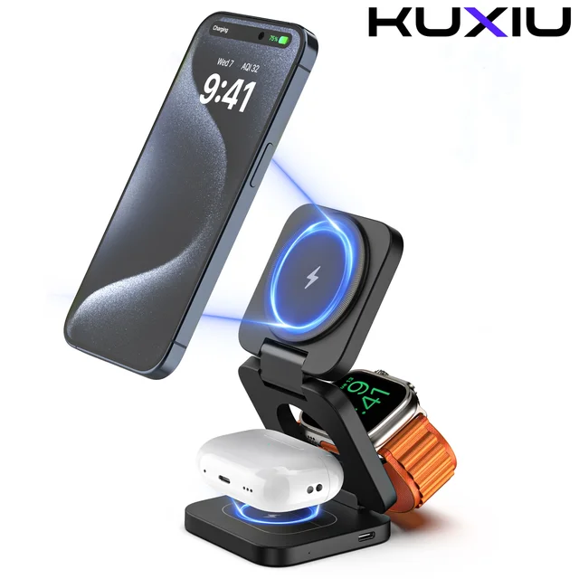 KUXIU-Chargeur sans fil Magsafe, 3 en 1, iPhone 16, 15, 14, 13, 12, Pro, Max, Plus, AirPods 3/2 Pro,iWatch Series, X40 1