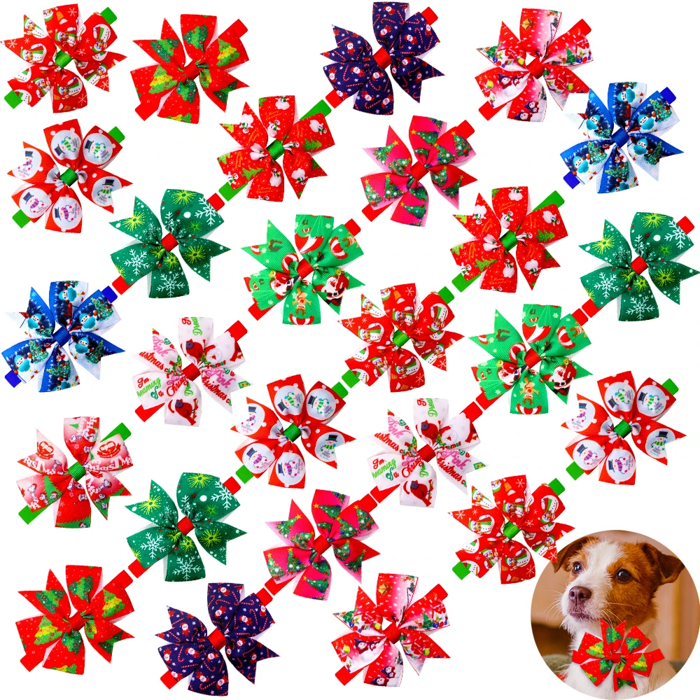 

12PCS Christmas Decorate Pet Supplies Puppy Dog Cat Bow Ties Adjustable Dog Holiday Bowties Collar Pet Festival Dog Accessories