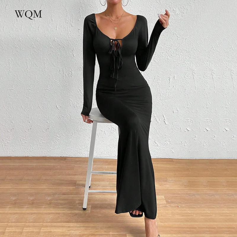 WQM women's Solid Color Dress Sexy and Front Lace Up Big U-neck Slim Fit Hip Style Elegant Chiffon Tight Waist Sexy Deep V Neck
WQM women's Solid Color Dress Sexy and Front Lace Up Big U-neck Slim Fit Hip Style Elegant Chiffon Tight Waist Sexy Deep V Neck