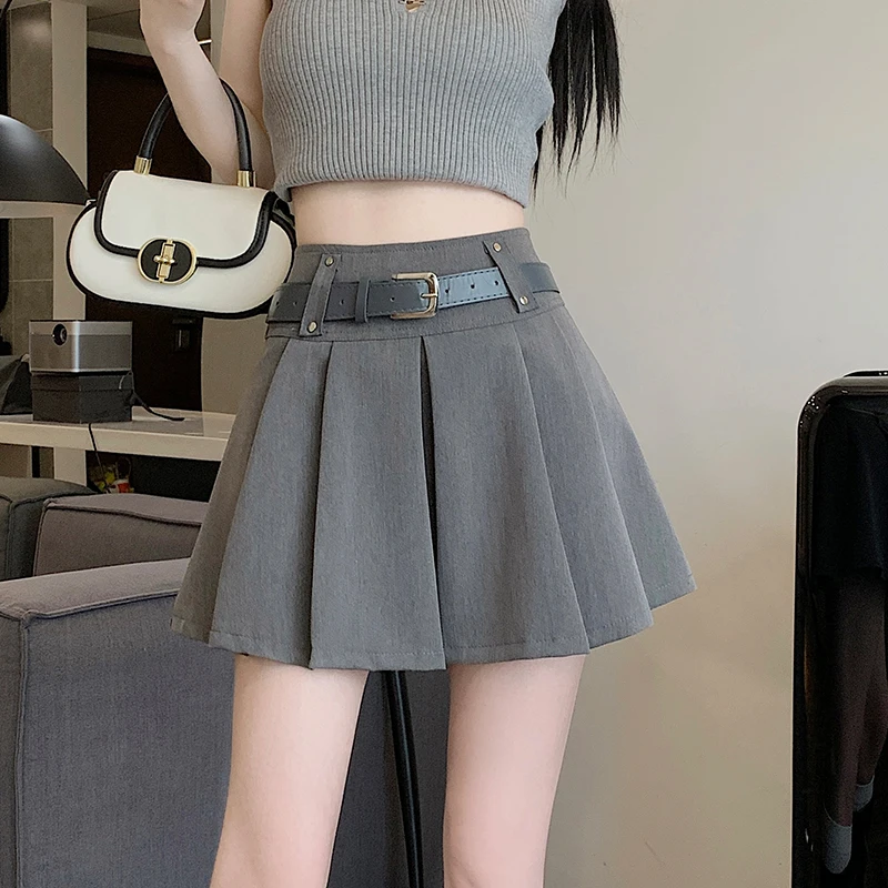 

Grey pleated skirt short skirt for women 2024 new suit college style casual high waisted slim A-line skirt for spring and summer