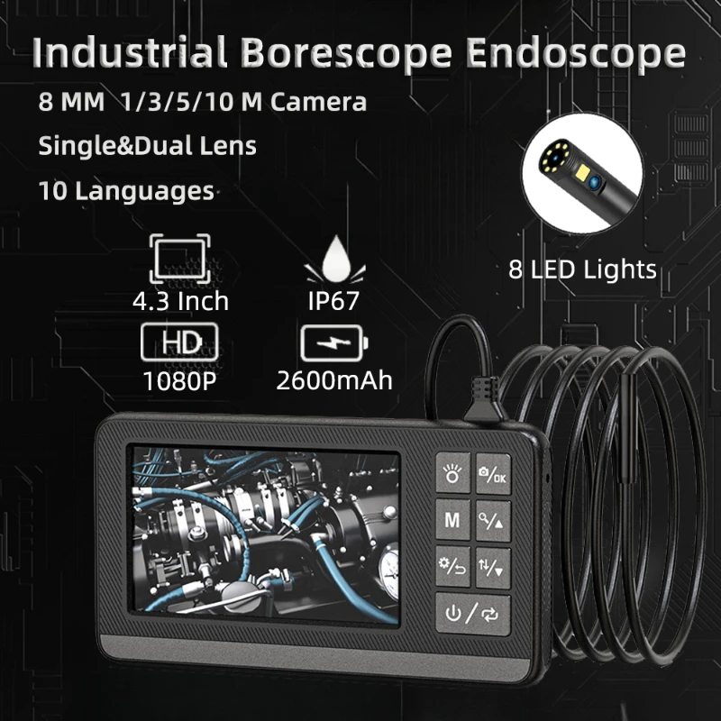 Industrial Endoscope Borescope Handheld HD 1080P Single Dual Lens Hard Wire 4.3" Pipeline Engine Automotive IP67 Waterproof Tool
Industrial Endoscope Borescope Handheld HD 1080P Single Dual Lens Hard Wire 4.3" Pipeline Engine Automotive IP67 Waterproof Tool