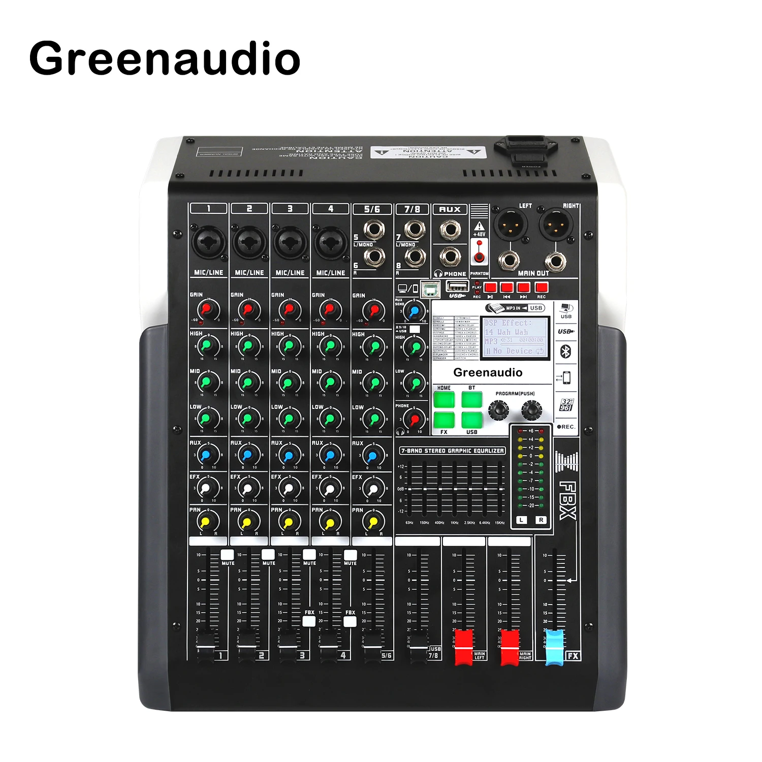 

GAX-TXS8 professional 8-channel DJ audio mixer with 24 kinds of DSP 7-band equalizer BT USB MP3 audio stage performance mixer