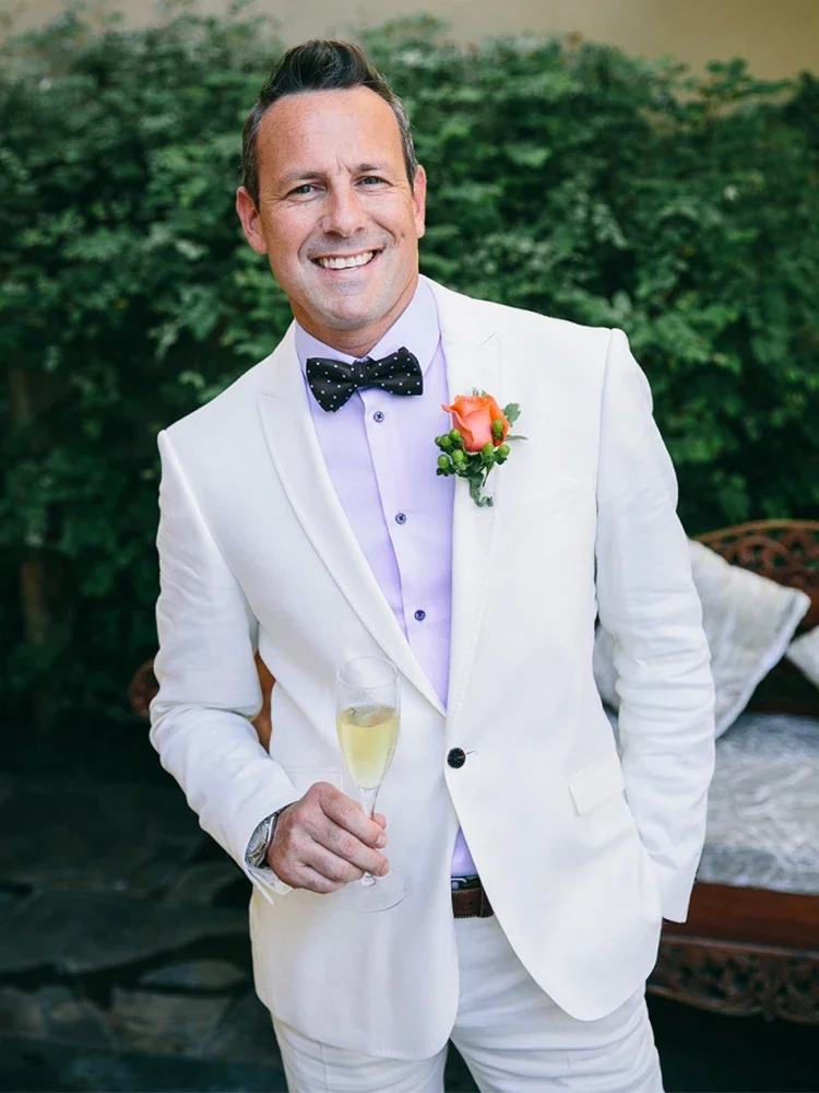 

Summer Linen White Formal Wedding Elegant Men Suit Groom Tuxedo Prom Slim Fit Blazers High Quality Custom 2 Piece Set Costume