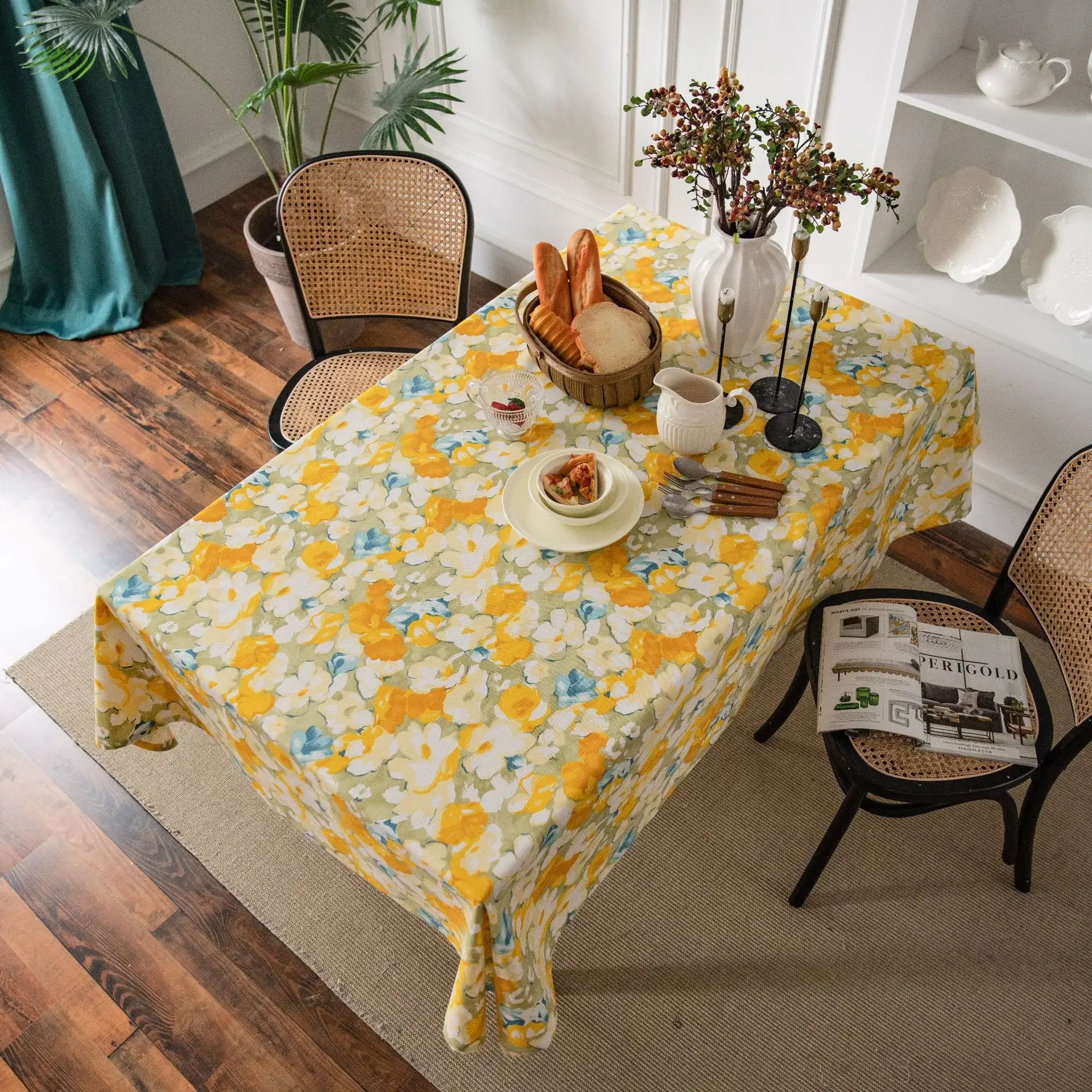 

Nordic mały świeży żółty kwiat obraz olejny piknik powietrzu Pad olejoodporny obrus piknikowy