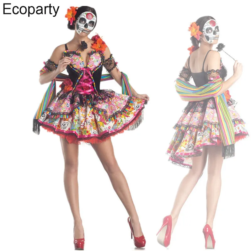 Women's Mexico Day Of The Dead Zombie Bride Cosplay Costume Sexy Deep V Skull Print Slip Dress Halloween Fancy Party Outfits
Women's Mexico Day Of The Dead Zombie Bride Cosplay Costume Sexy Deep V Skull Print Slip Dress Halloween Fancy Party Outfits