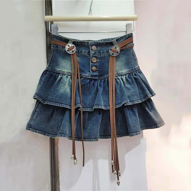 

2024 Summer New Design Sense Denim Skirt Women New Sweet Age Reducing Skinny High Waisted A-line Short Skirt