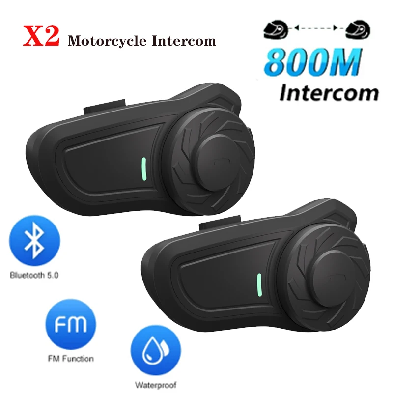 

1/2Pcs X2 Helmet Intercom BT5.0 Motorcycle Interphone For 2 Riders Full Duplex Talking Hands-free Communicator With FM IP65