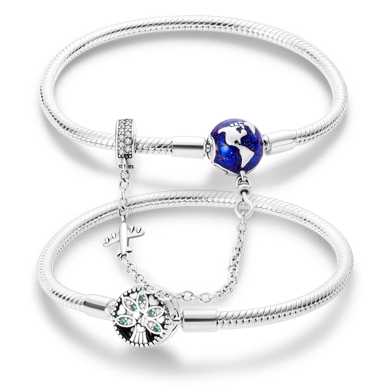 

925 Silver Original 17-20CM Bracelet Global Circle Tree Of Life Sunflower Zircon Bracelets Fit DIY Charms Birthday Jewelry Gifts