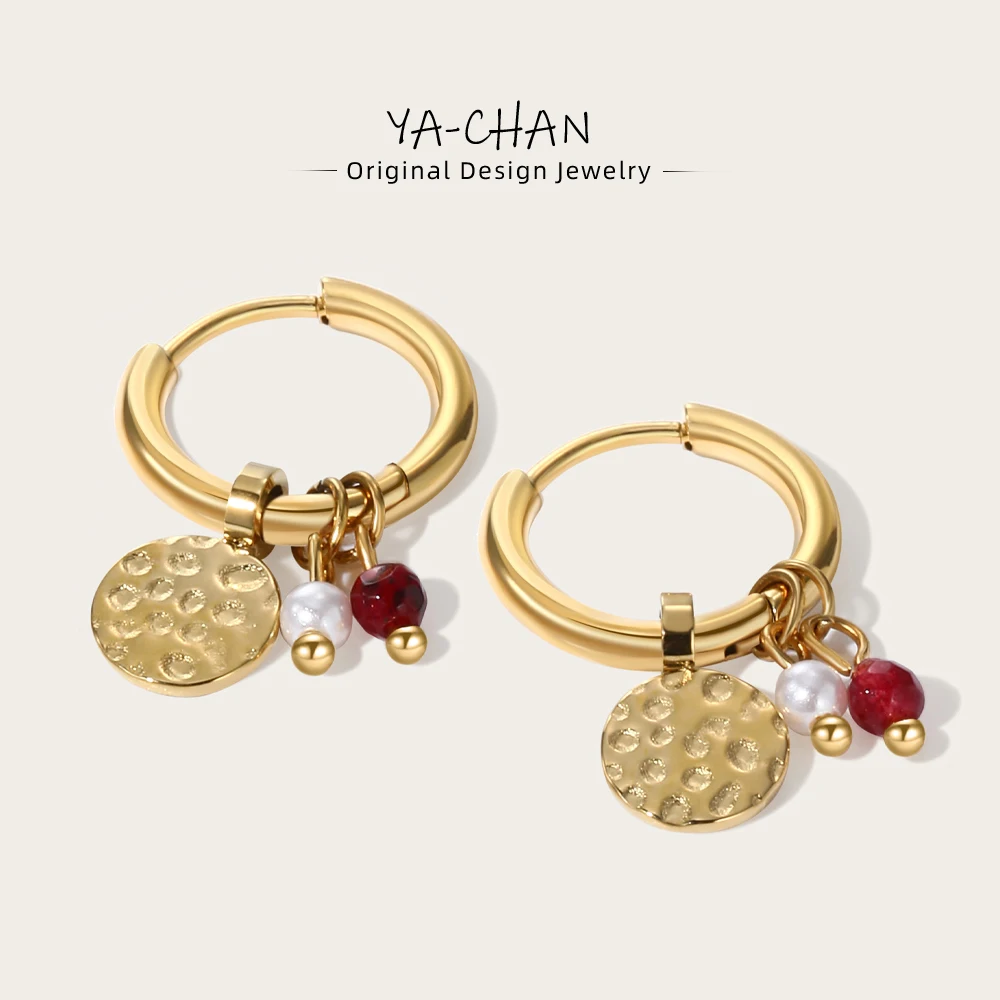 YACHAN 18K Gold Plated Stainless Steel Hoop Earrings for Women Tap Texture Metal Pearl Charms Earring Trendy Jewelry Gift
YACHAN 18K Gold Plated Stainless Steel Hoop Earrings for Women Tap Texture Metal Pearl Charms Earring Trendy Jewelry Gift