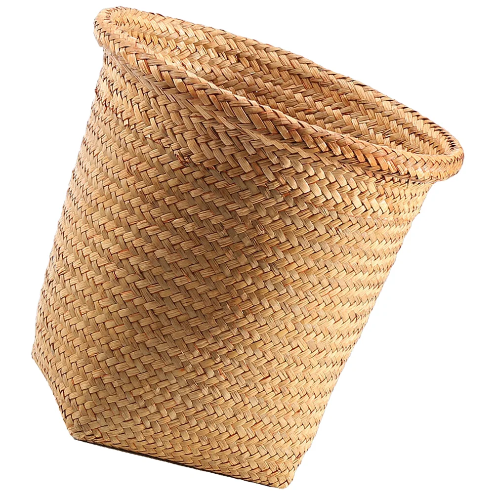 

Basket Trash Can Woven Storage Wicker Waste Garbage Rattan Bin Laundry Sundries Wastebasket Paper Container Baskets Seagrass