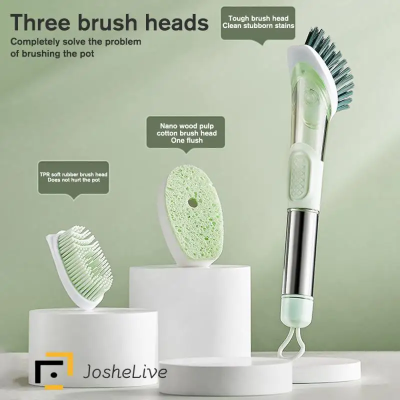 

3-in-1 Long-handled Cleaning Brush Kitchen Cleaning Brush With Detachable Brush Sponge Dispenser Dishwashing Brush