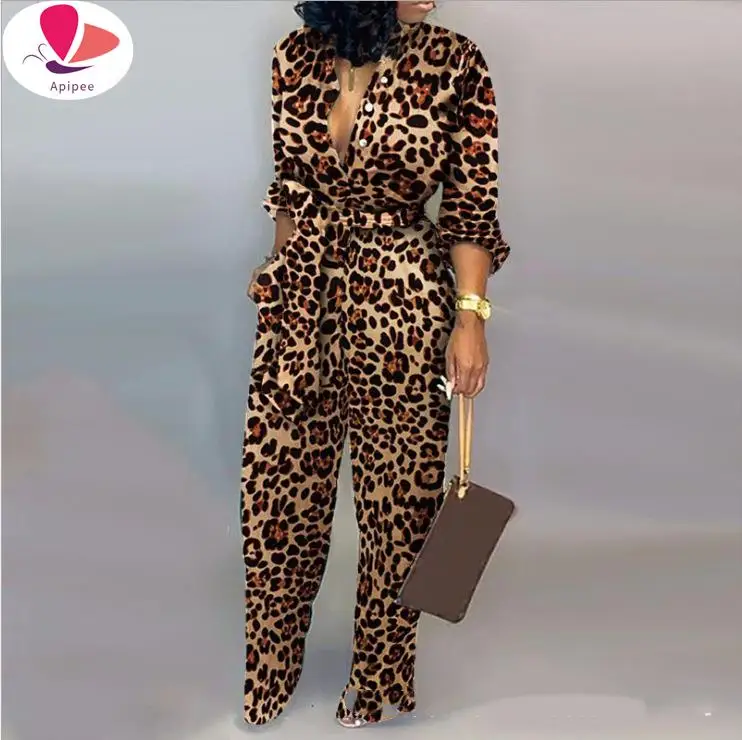

Paris Girl Sexy Ladies Fashion Leopard Jumpsuit Spring New Temperament Commute Fit Comfort Jumpsuit