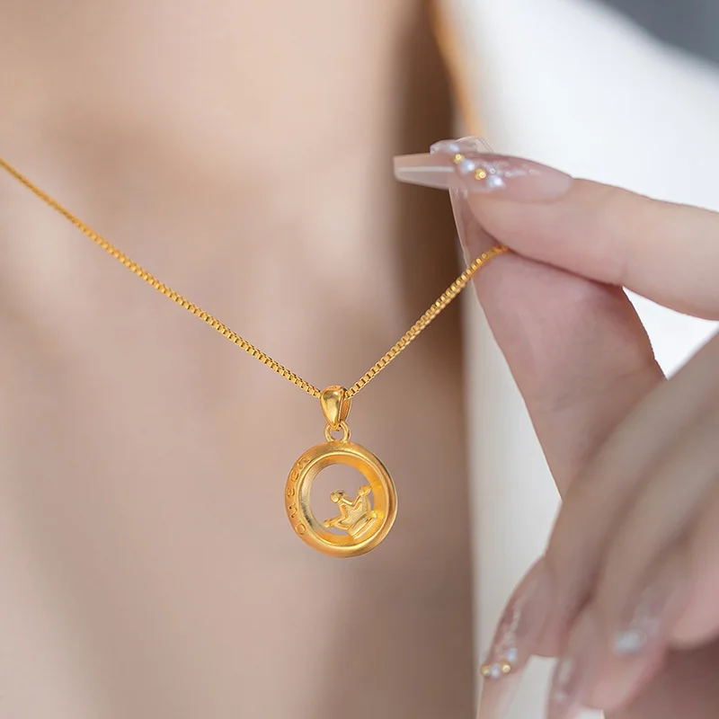 Pure 18k Gold Color Queen's Crown Clavicle Pendant Chain Exquisite Necklace Wedding Christmas Gifts Jewelry Not Fade
Pure 18k Gold Color Queen's Crown Clavicle Pendant Chain Exquisite Necklace Wedding Christmas Gifts Jewelry Not Fade