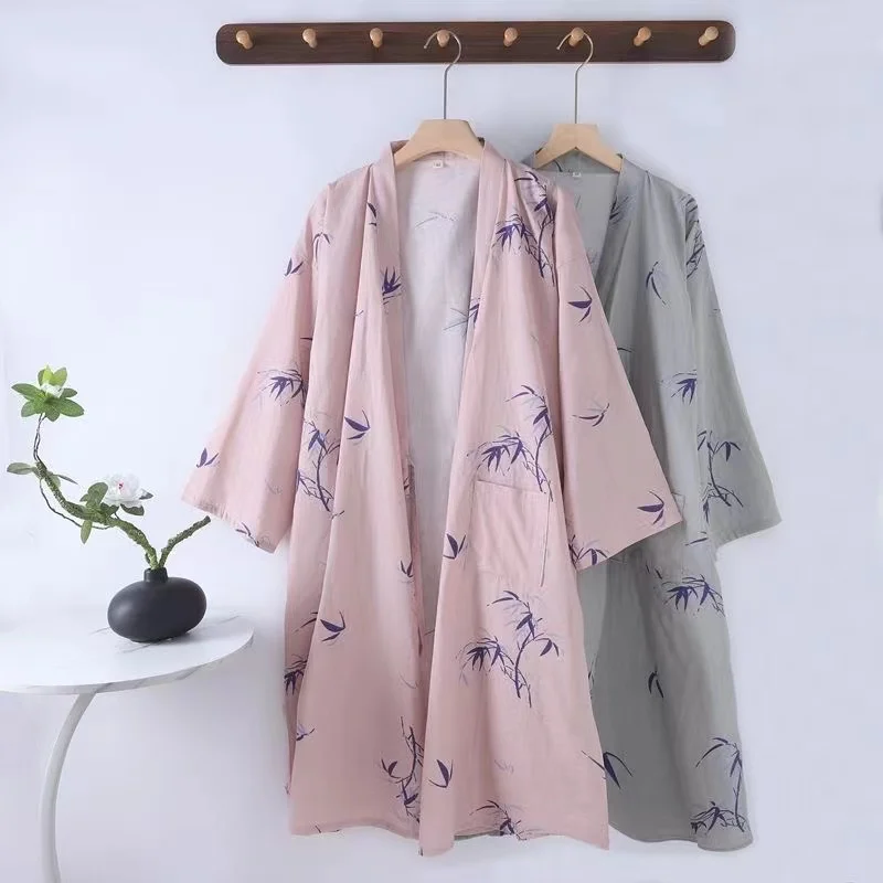 

Couples Summer Thin Gauze Pajamas Pure Cotton Breathable Bathrobe Japanese Men Women Lovers Sweat Steaming Tea Art Home Costume