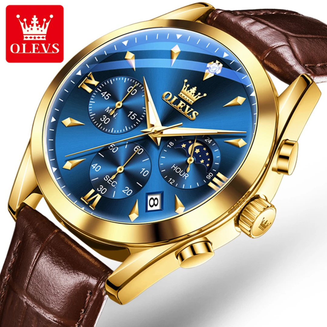 

OLEVS 3609 Quartz Fashion Watch Gift Round-dial Leather Watchband Calendar Small second