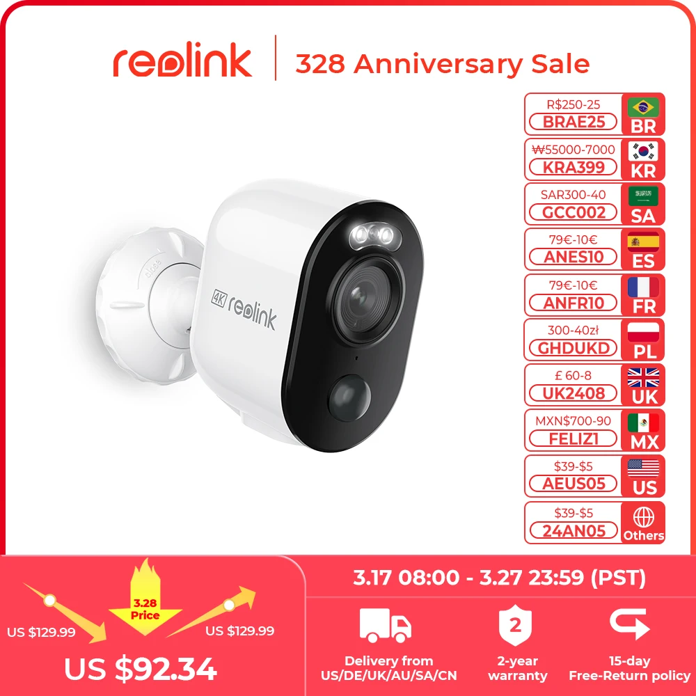 

reolink Argus Series 4K Outdoor Wireless Security Cameras 5MP Color Night Vision 2.4/5Ghz WiFi IP Camera Support Battery Solar