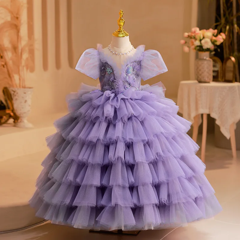 

2024 Teenmiro Luxurious Party Dress for Teens Girl Infants Sequined Tulle Tutu Maxi Ball Gown Children Carnival Pageant Dresses