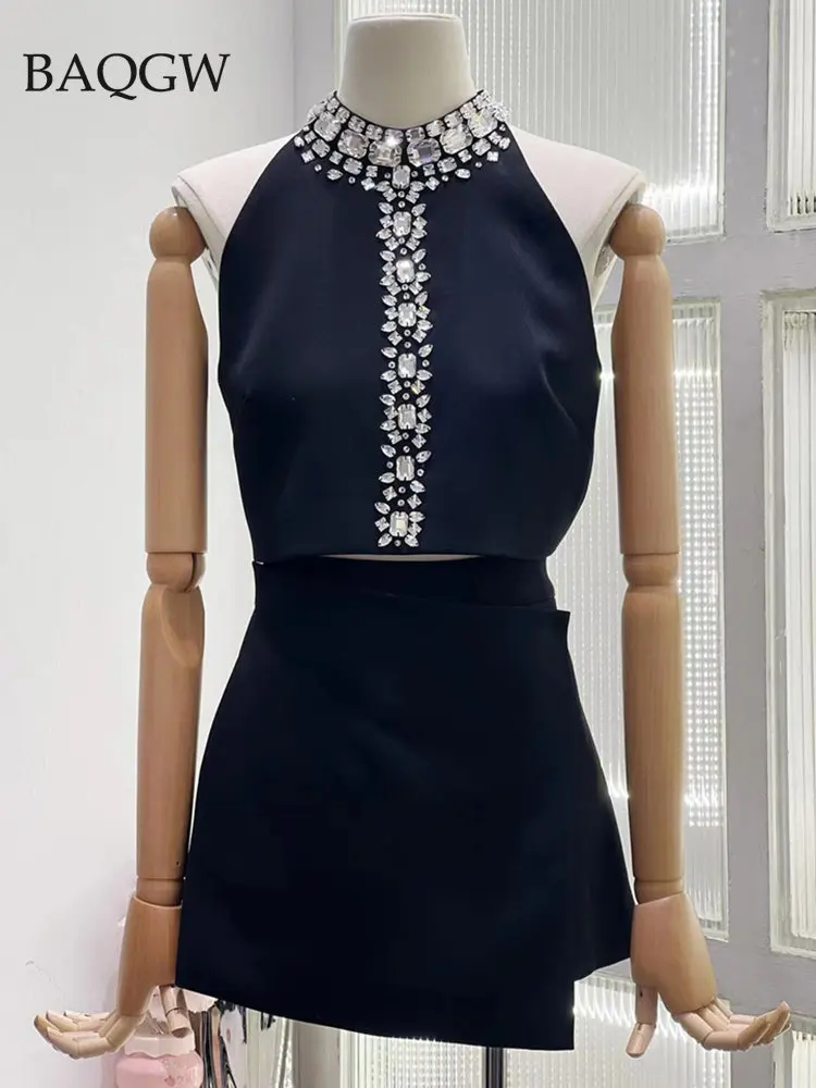 Sequined Patchwork Luxury Two Piece Sets for Women Halter Sleeveless Splcied Tops High Waist A Line Skirts Summer Set Female
Sequined Patchwork Luxury Two Piece Sets for Women Halter Sleeveless Splcied Tops High Waist A Line Skirts Summer Set Female