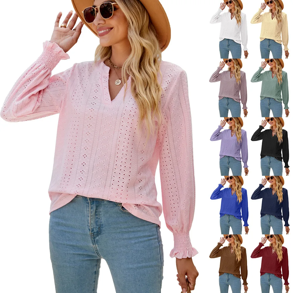 2023 New Sleeve V-neck Solid-colored Hollow-out Lotus Leaf Loose Fashion Leisure Long-sleeved T-shirt Coat
2023 New Sleeve V-neck Solid-colored Hollow-out Lotus Leaf Loose Fashion Leisure Long-sleeved T-shirt Coat