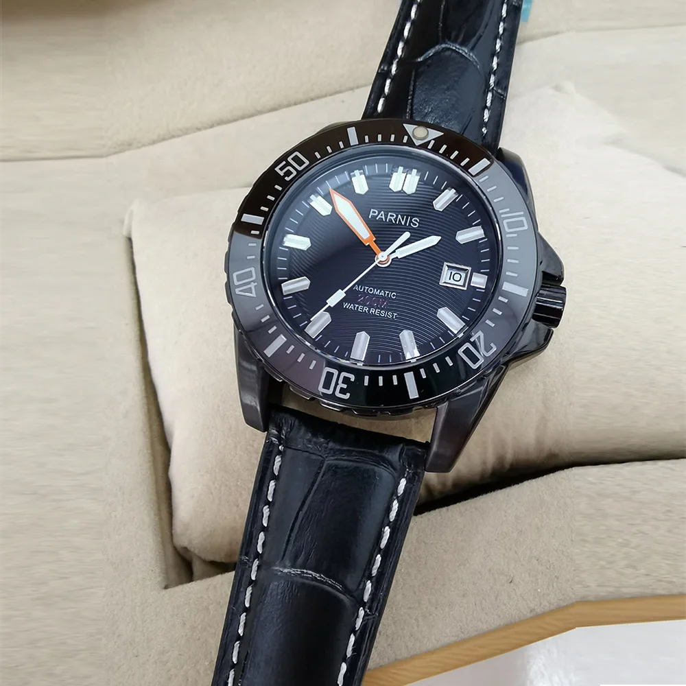 

Часы наручные Parnis Мужские механические, Роскошные автоматические с черным циферблатом 44 мм, с кожаным ремешком и сапфировым стеклом, 2024