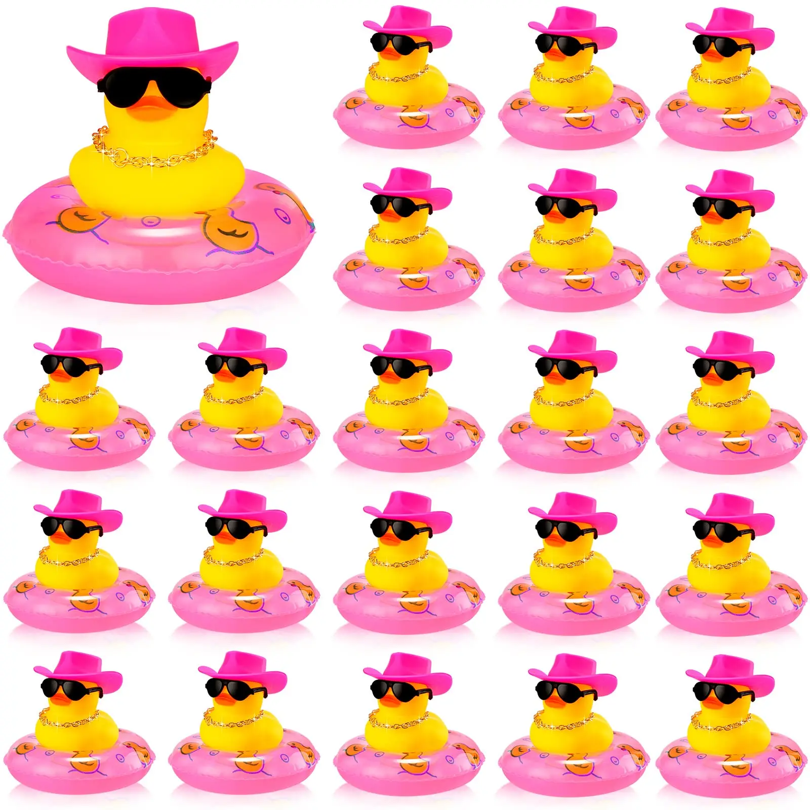 

12/24/36PC Cowboy Rubber Duck Bulk Mini Car Yellow Duckies Bath Toys Party Favor with Necklace Sunglasses Duck Car Dashboard