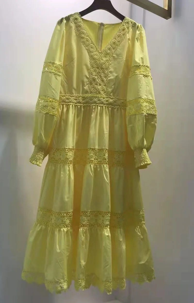 Top Quality New Cotton Dress 2022 Autumn Winter Style Women V-Neck Lace Embroidery Long Sleeve A-Line Casual Blue Yellow Dress
Top Quality New Cotton Dress 2022 Autumn Winter Style Women V-Neck Lace Embroidery Long Sleeve A-Line Casual Blue Yellow Dress