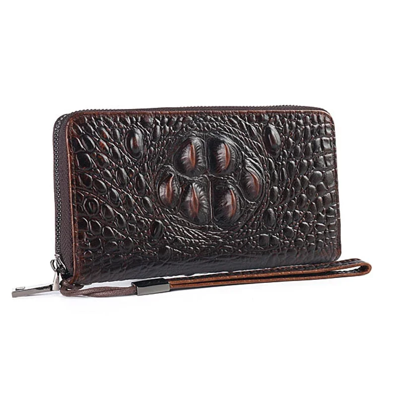 

Men Long Wallet Clutch Handy Bag Genuine Leather Fashion Crocodile Pattern Credit Card Holder Real Cowhide Male Money Bag Purse