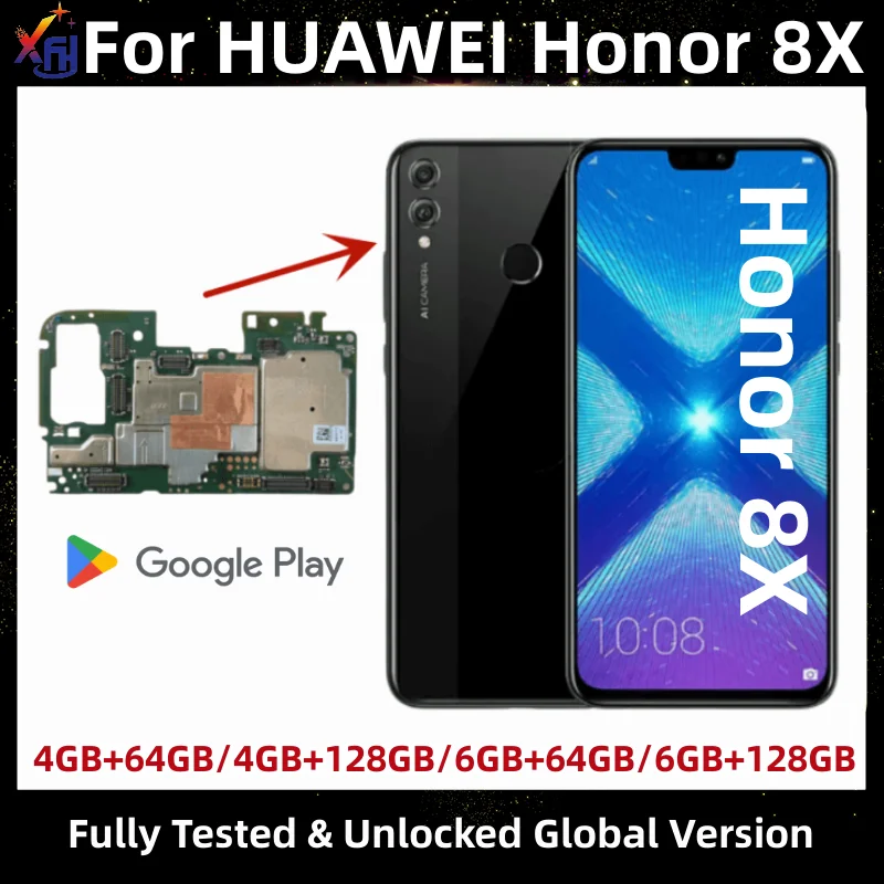 

Материнская плата для HUAWEI Honor 8X, оригинальная материнская плата, 32 ГБ, 64 ГБ, 128 ГБ глобальной прошивки, с процессором Kirin 710
