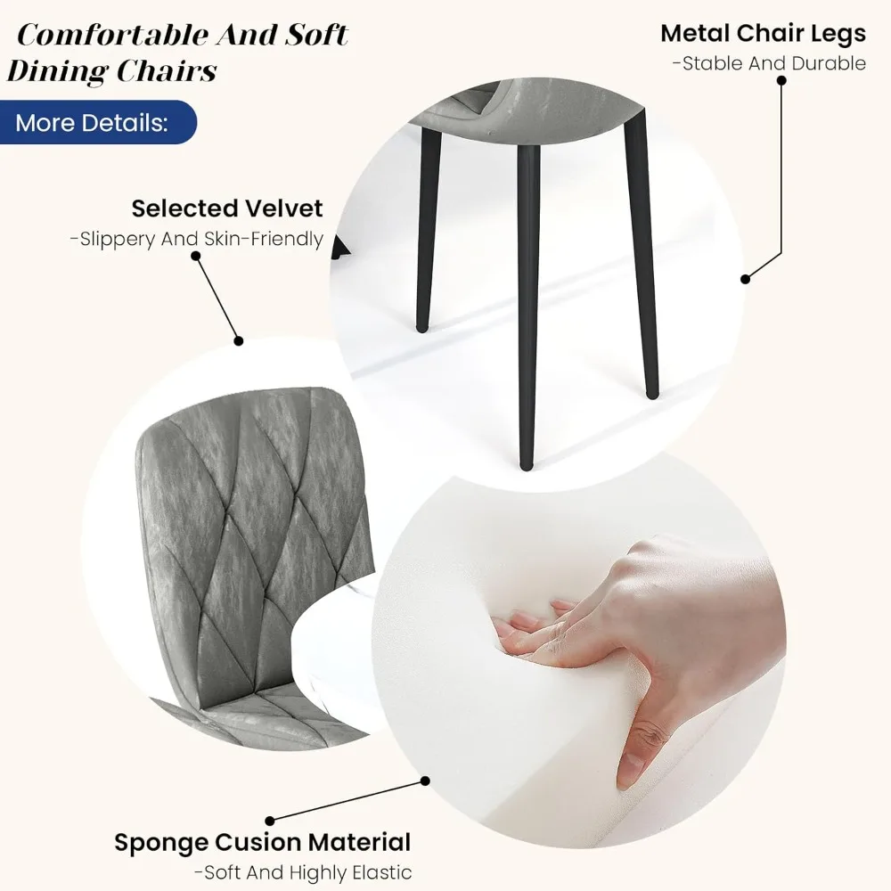 Round Dining Table and 4 Chairs, Faux Marble Round Table with 4 Velvet Chairs Modern Kitchen & Dining Room Sets for Home Kitchen Round Dining Table and 4 Chairs, Faux Marble Round Table with 4 Velvet Chairs Modern Kitchen & Dining Room Sets for Home Kitchen