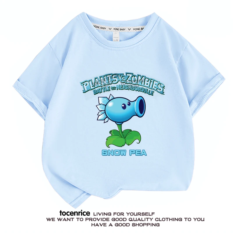 

New Game Plants Vs Zombies Snow Pea T-shirt Casual Kids Short Sleeve Baby Boy T-Shirt Tops Tee Summer O-neck T-Shirt for Childs