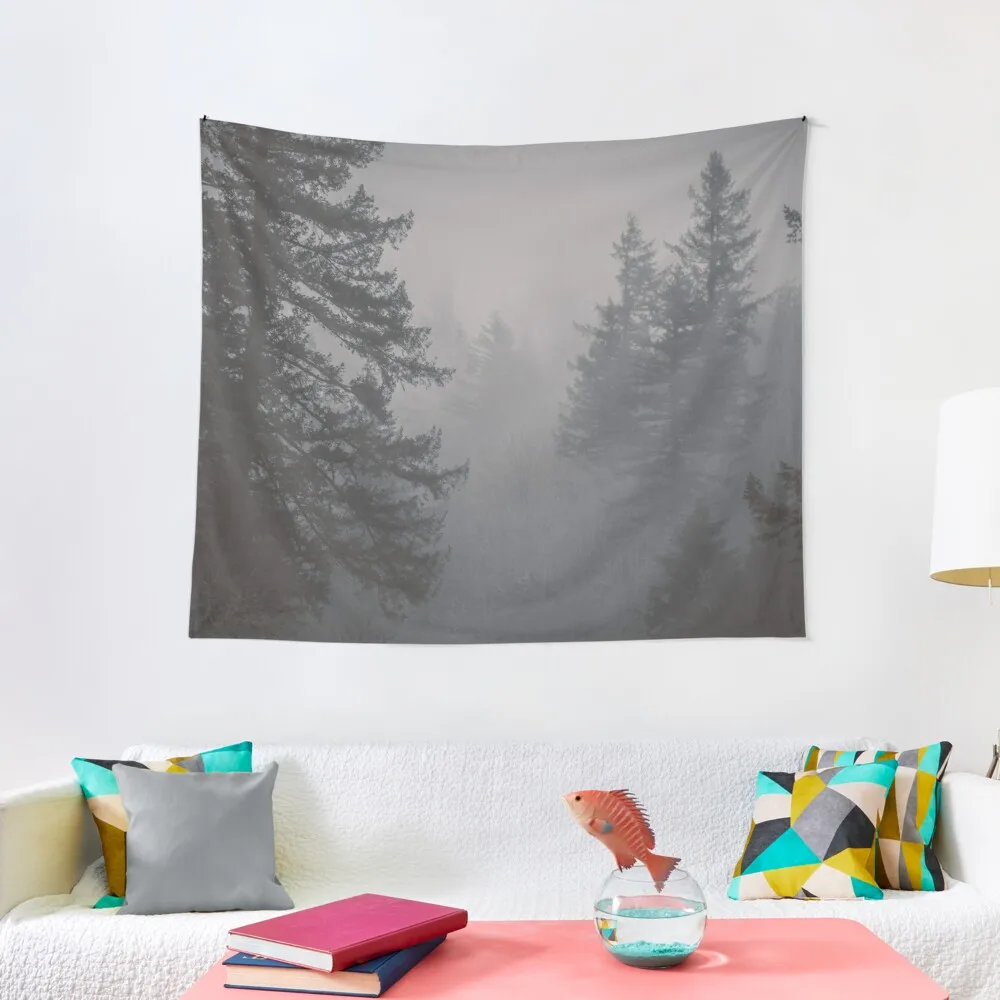 

Forest Fog - Black and White Trees on a Mountain Foggy Trees Mountains Forest Pacific Northwest Wall Tapestry