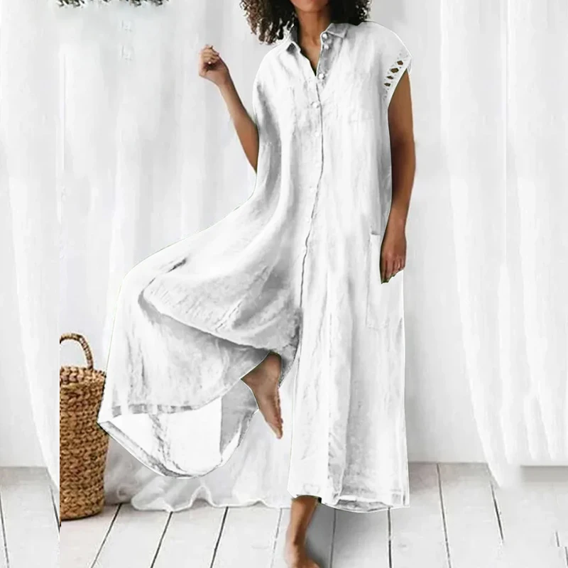 Women Fashion Cotton Linen Shirts Jumpsuit Summer Casual Wide Leg Pants Solid Romper Elegant Lapel Collar Button Loose Overalls
Women Fashion Cotton Linen Shirts Jumpsuit Summer Casual Wide Leg Pants Solid Romper Elegant Lapel Collar Button Loose Overalls