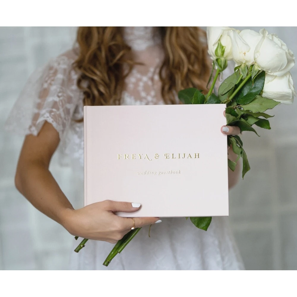 

Timeless Guestbook • Modern Wedding Guest Book • Photo Book • Gold Foil Hardcover Wedding Album • Horizontal Keepsake Book