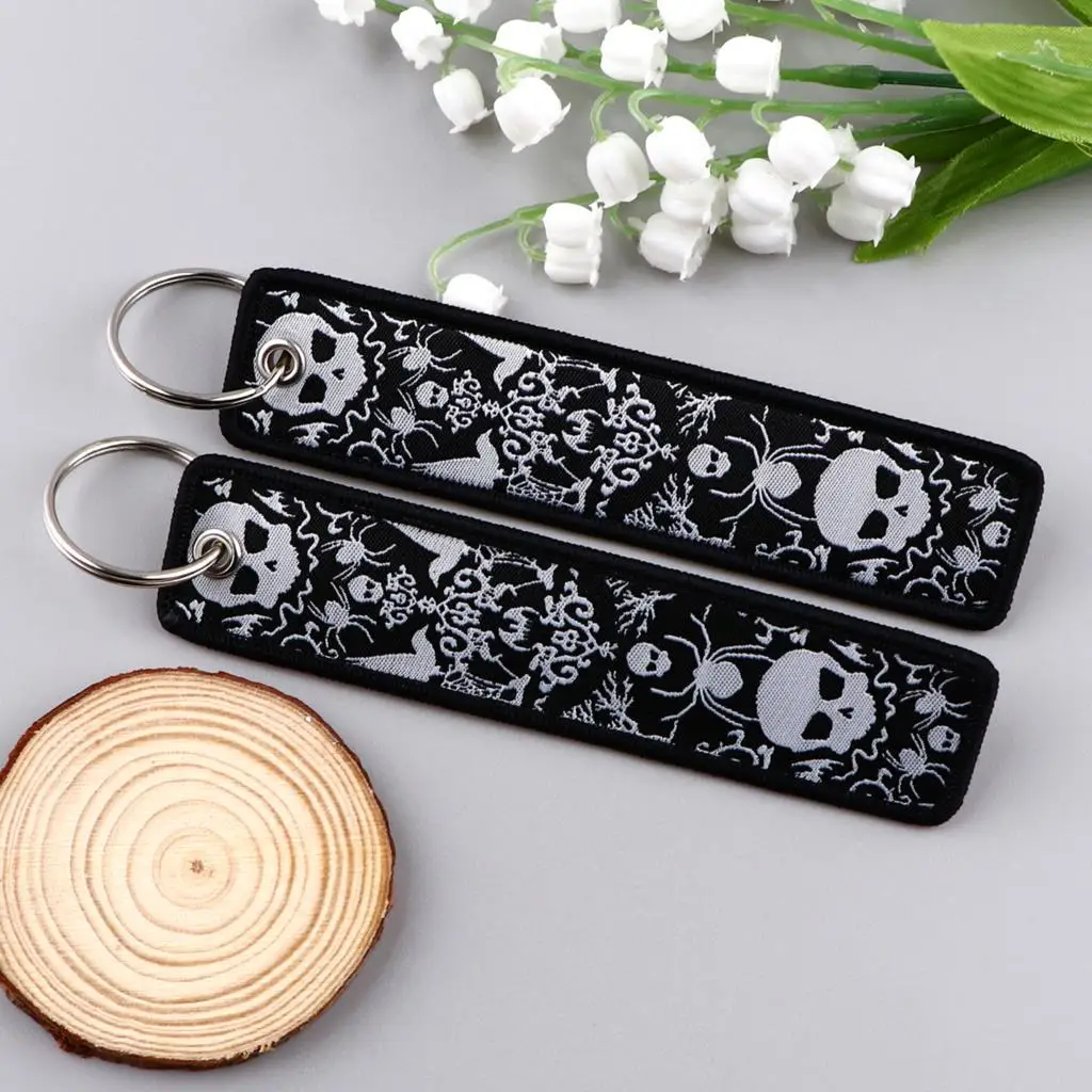 

Halloween Skull Embroidery Key Tag Keychains for Car Motorcycles Keys Holder Keyring Women Fashion Jewelry Accessories Gifts
