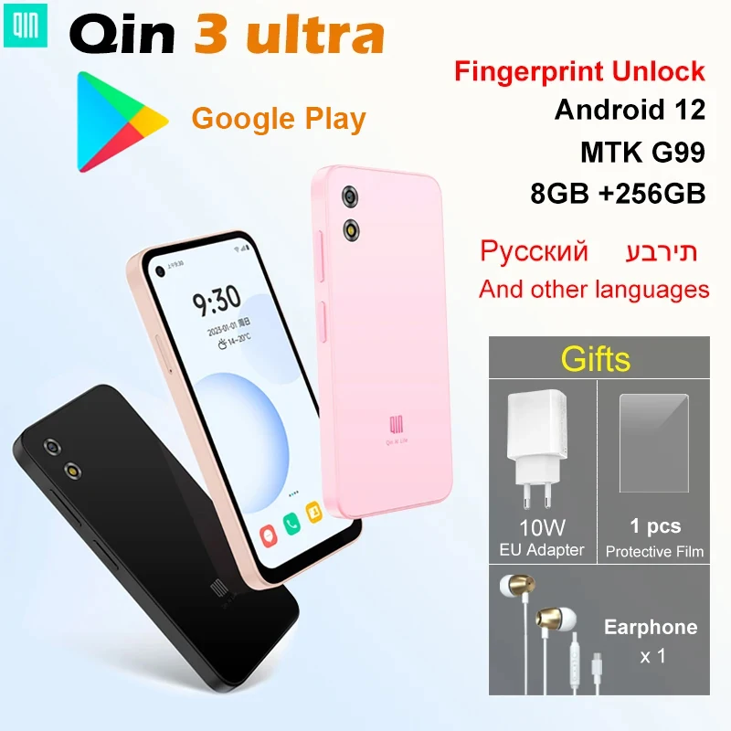 Qin 3 ultra MTK G99 5.02 Inch 8GB 256GB Wifi Bluetooth 5.2 Fingerprint Unlock Touch screen 720*1520 Global Version Android Phone
Qin 3 ultra MTK G99 5.02 Inch 8GB 256GB Wifi Bluetooth 5.2 Fingerprint Unlock Touch screen 720*1520 Global Version Android Phone