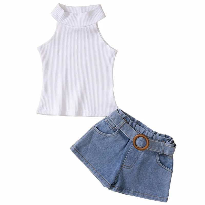 Summer Girl Suits Baby Girl Clothes Set T Shirt Tank Top and Shorts Jeans with Belt Fashion Chic Kids Outfits Children Toddler
Summer Girl Suits Baby Girl Clothes Set T Shirt Tank Top and Shorts Jeans with Belt Fashion Chic Kids Outfits Children Toddler