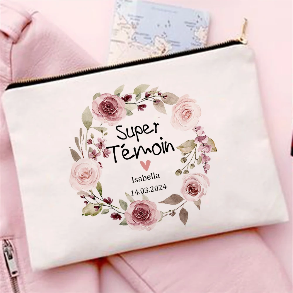 

Personalised Women Makeup Bag Custom Name Bridesmaid Cosmetic Case Travel Toiletries Organizer Proposal Wedding Gift for Witness