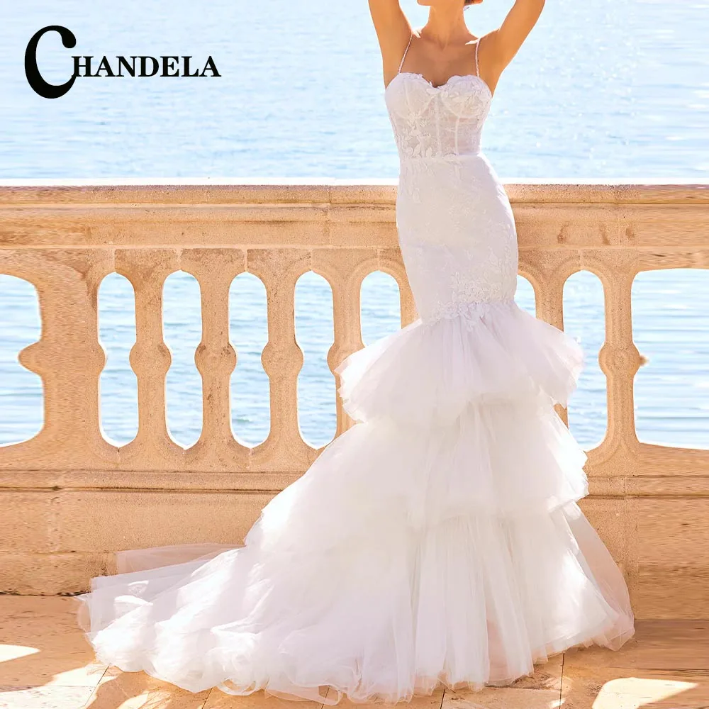 

CHANDELA Chic Wedding Dresses Spaghetti Straps Sweetheart Layered Trumpet Bridal Gown Vestidos De Novia Personalised For Women