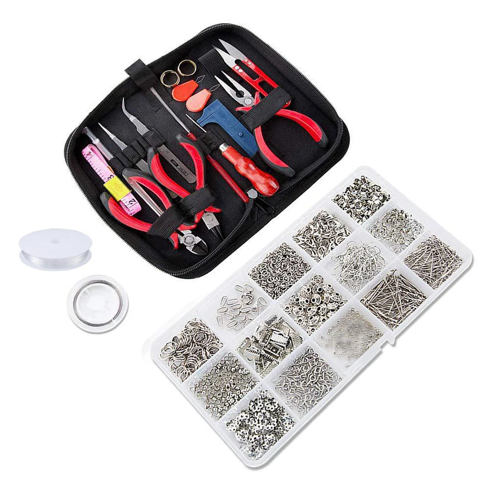 DIY Jewelry Tools Set Pliers Thimble Ring Tweezers Awl Caliper Jump Ring Opener with Earring Hooks Screw Eye Pins Lobster Clasps
DIY Jewelry Tools Set Pliers Thimble Ring Tweezers Awl Caliper Jump Ring Opener with Earring Hooks Screw Eye Pins Lobster Clasps