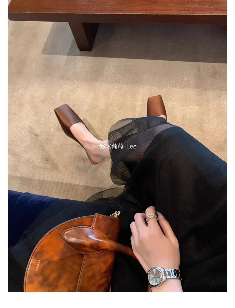 Luxury Satin Design Mules Shoes for Women Summer Sexy Square Head Strange Low Heel Slide Sandals Elegant Comfort Dress Slippers 11 S9ad135f18a4e4e16bcf1d665577ad8f3I