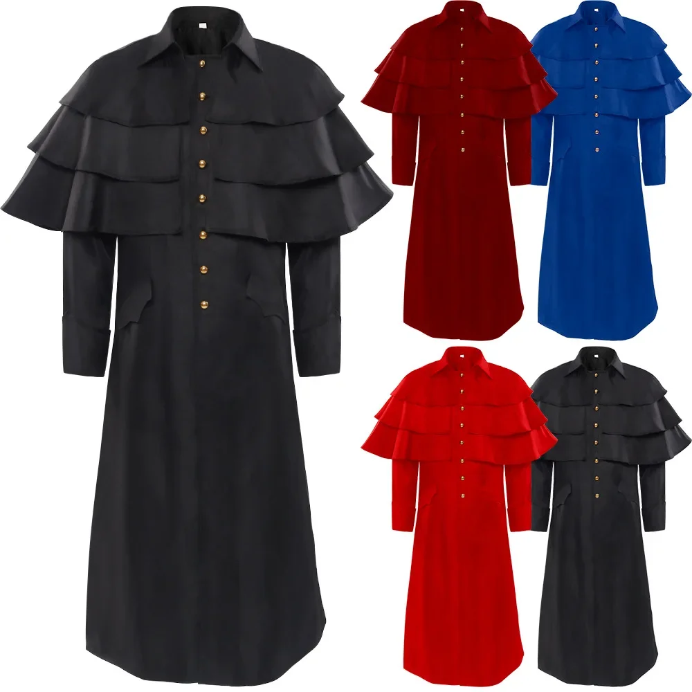 

Man Medieval Retro Halloween Collared Priest Cape Coat