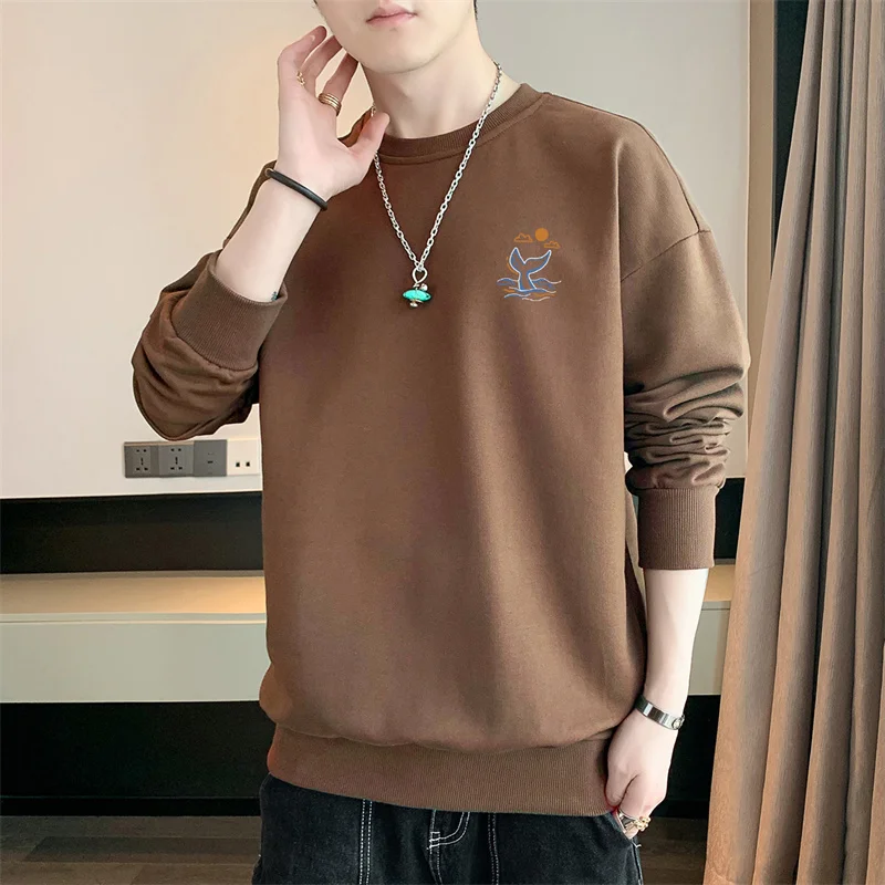 

Men's Solid Spring Autumn Round Neck Pullover Geometric Lantern Long Sleeve T-shirt Sports Hoodies Fashion Casual Loose Tops