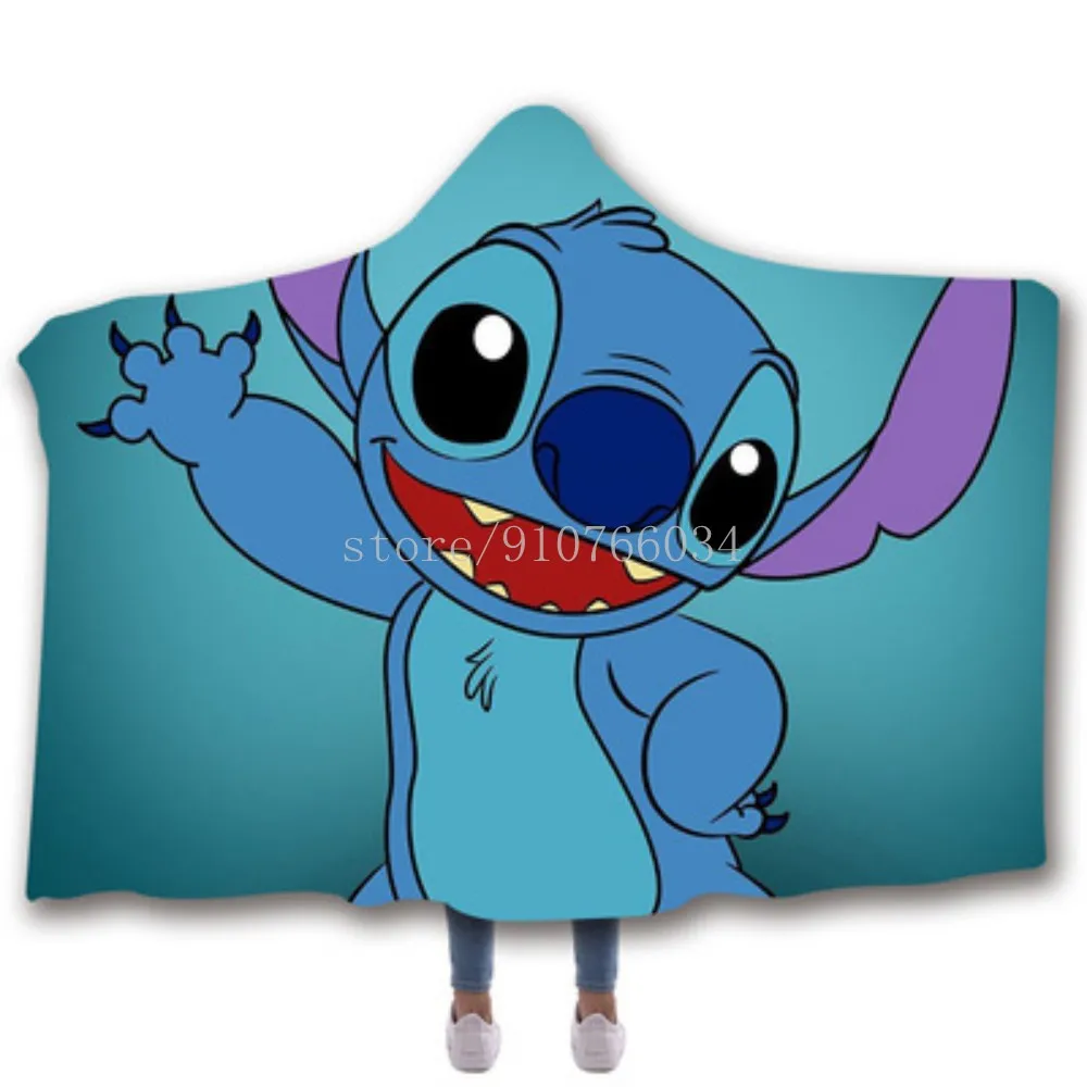 

Hello Stitch Baby Hooded Cloak Hat Blanket 3D Printing Childrens Napping Blankets Cartoon Sherpa Kids Sofa TV Car Body Cover