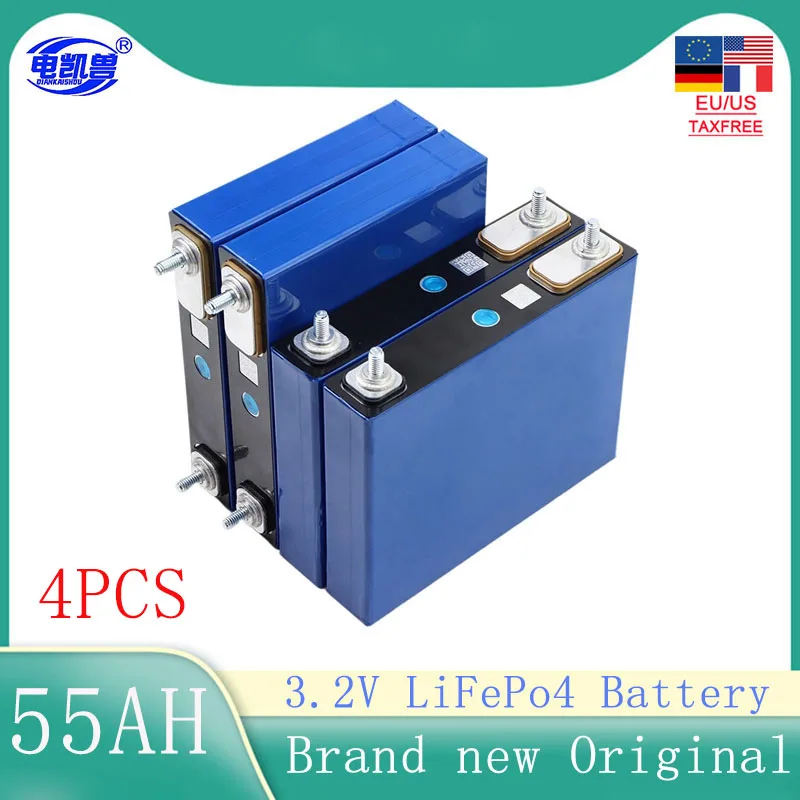 New original 4pcs 3.2V 52AH 55Ah LiFePO4 12V 24V 48V battery RV solar storage golf cart truck charging battery EU US tax-free
New original 4pcs 3.2V 52AH 55Ah LiFePO4 12V 24V 48V battery RV solar storage golf cart truck charging battery EU US tax-free