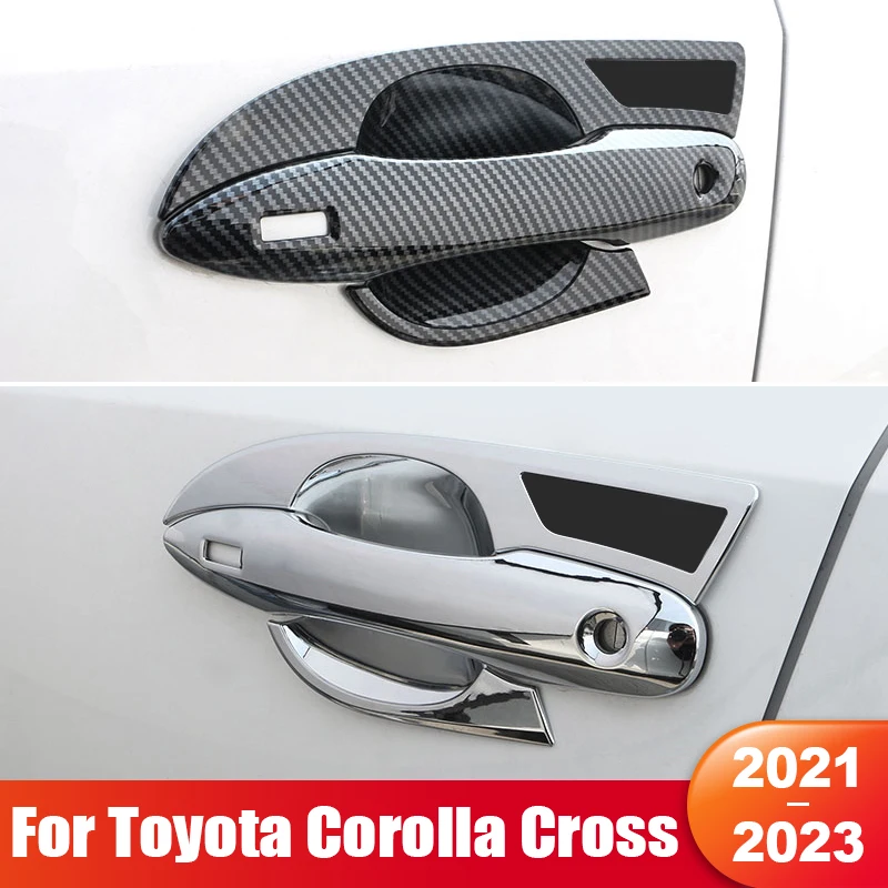 

For Toyota Corolla Cross XG10 2021 2022 2023 Hybrid GR ABS Carbon Fiber / Silver Car Door Handle Bowl Trim Cover Accessories